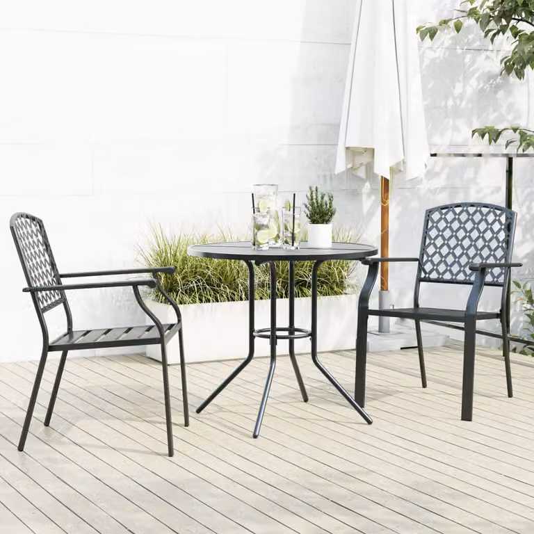 Set di 3 sedie da giardino impilabili vidaXL in acciaio verniciato antracite opaco