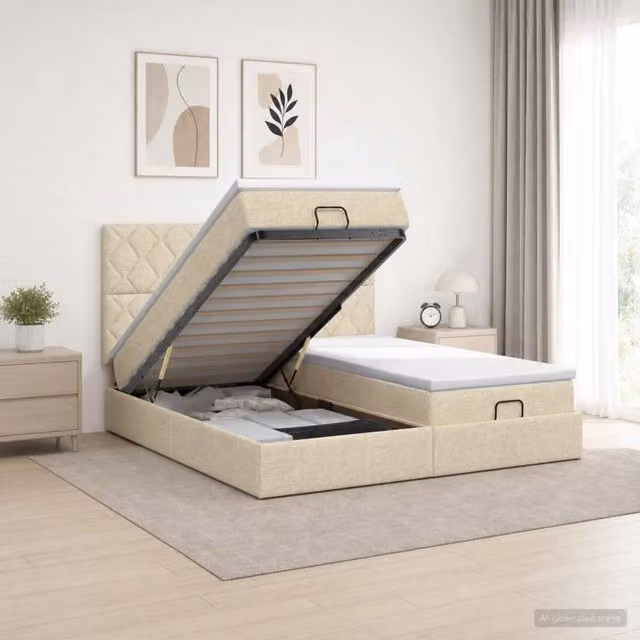 Letto Ottomano con Materasso e LED Crema 160 x 200 cm Tessuto 3458456