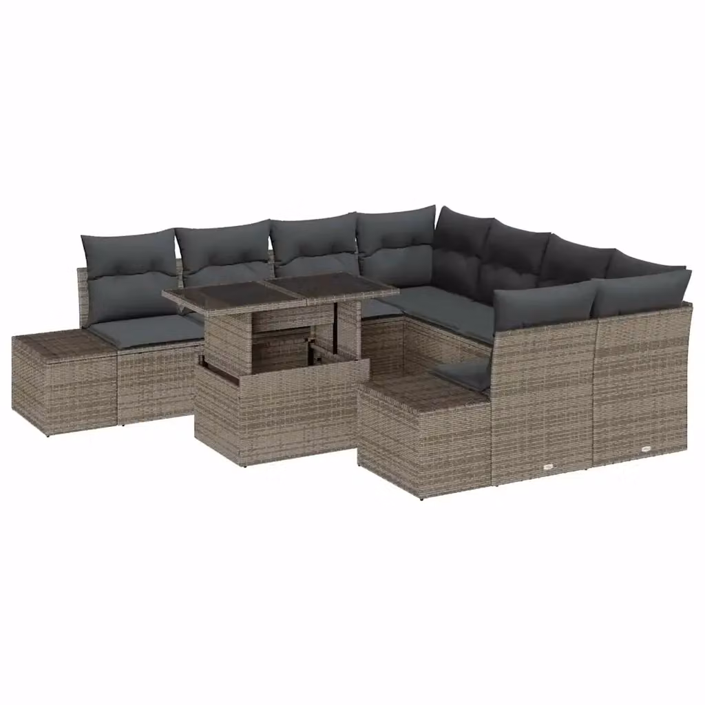 Set Divano da Giardino vidaXL 9 pz Grigio a forma di U con Tavolino e Cuscini – 2