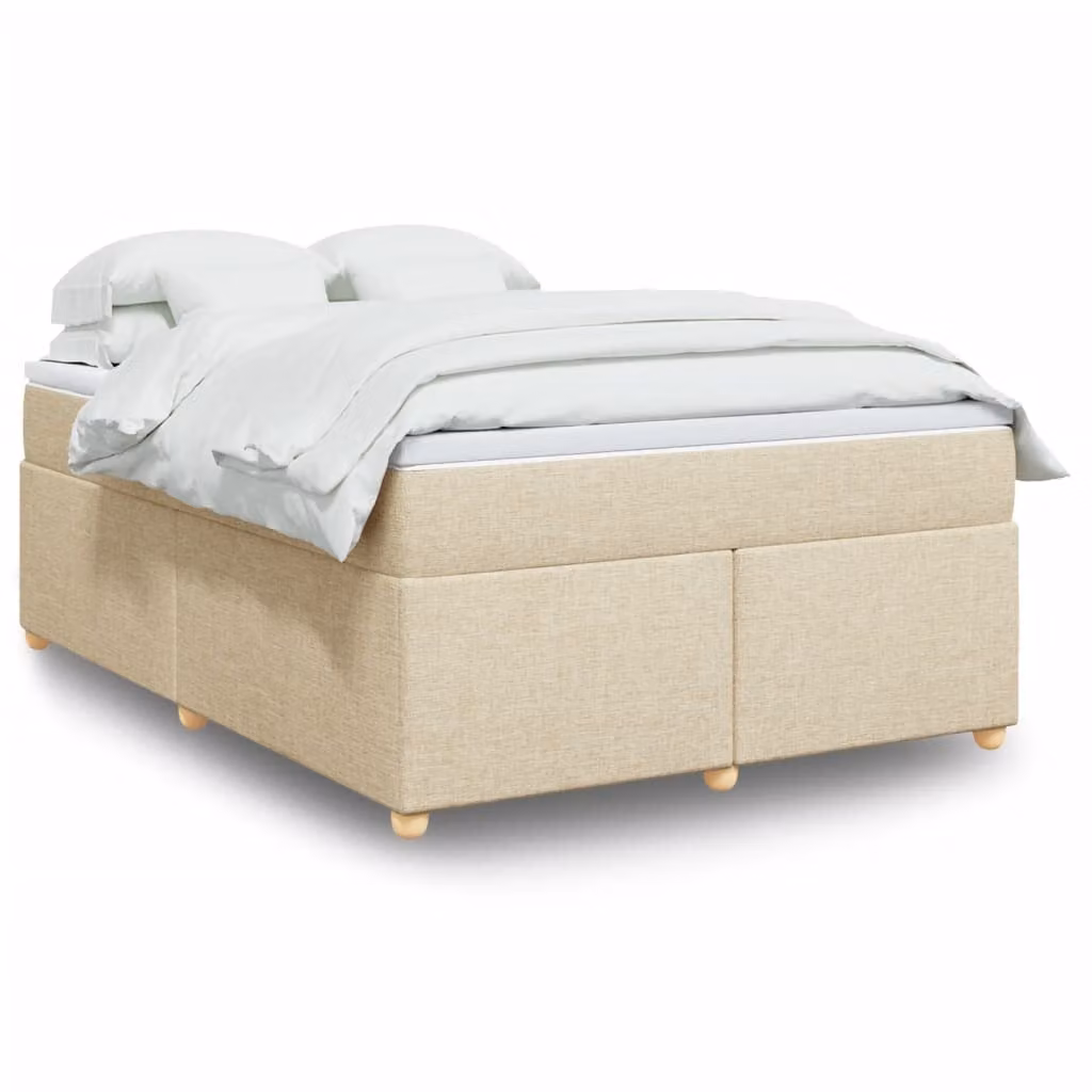 vidaXL Giroletto a Molle con Materasso Ibrido in Tessuto Beige e Bianco, L/P: 140 x 190 cm