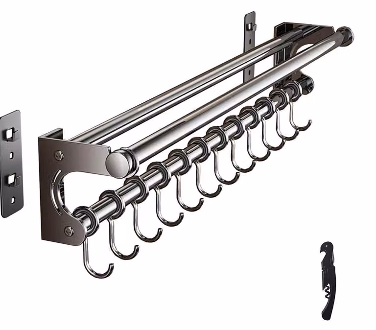 Organizzatore da parete per la cucina, con barra, ganci e portacoltelli, colore grigio, 60 cm