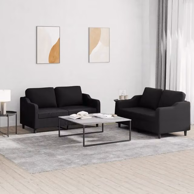 Set di 2 divani moderni vidaXL in tessuto nero con cuscini decorativi – 1