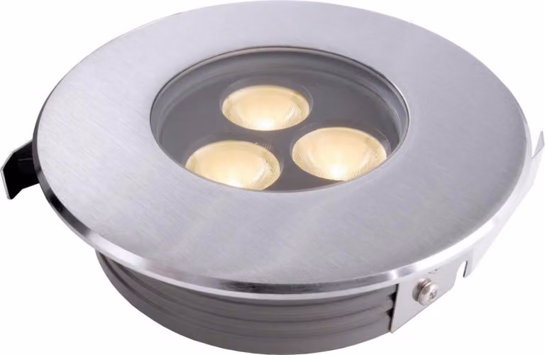 Faretto da incasso a pavimento a LED, piatto, 3 x 2 watt bianco caldo, 15