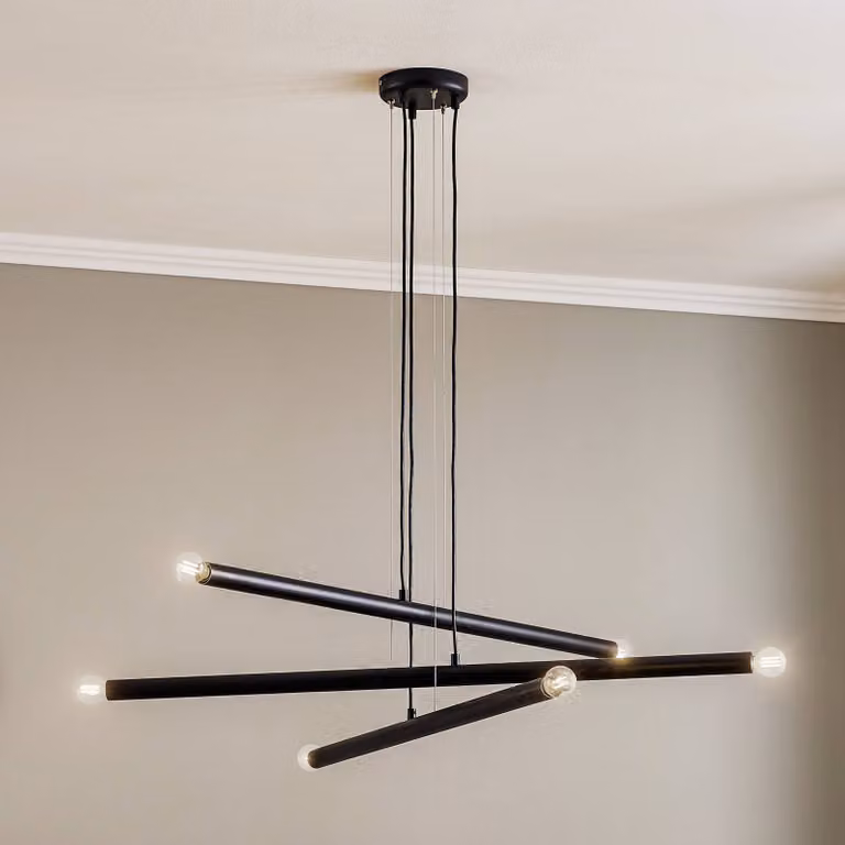 Lampada a sospensione Tubo ALDEX, dimmerabile, Nero, Soggiorno / Sala da pranzo, Metallo, Moderno, Lampada a sospensione