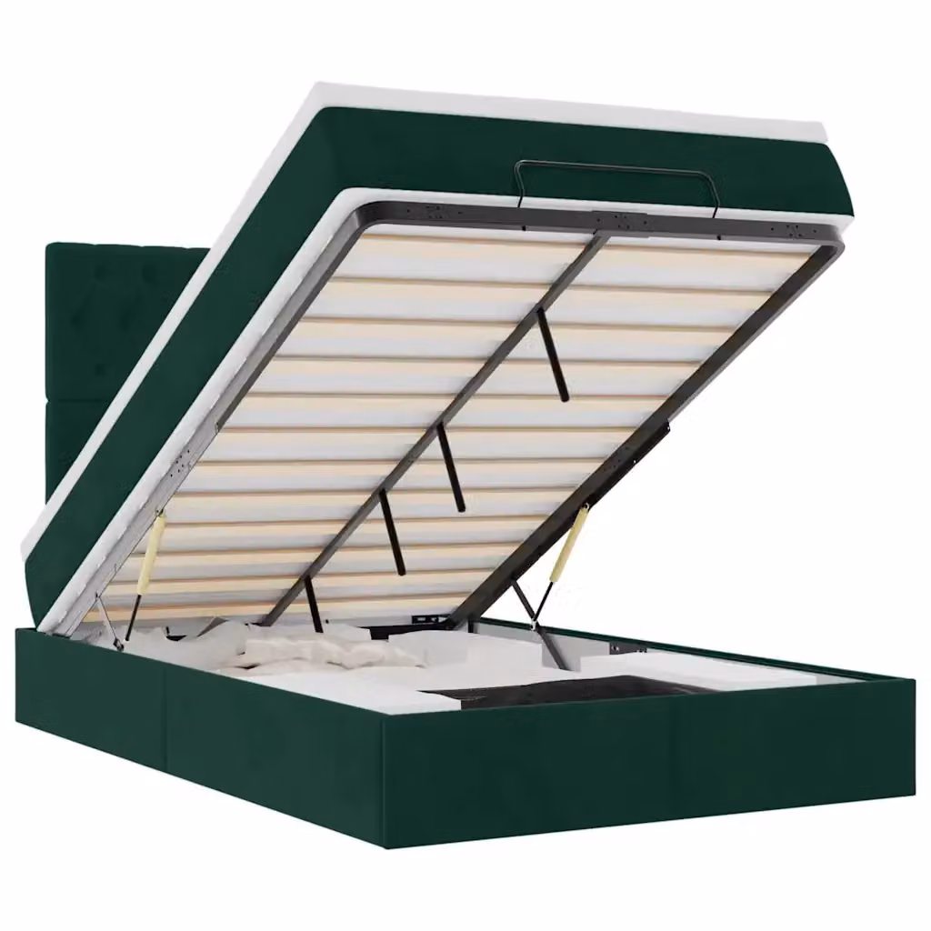Letto con contenitore a sollevamento vidaXL in velluto verde con porta USB e illuminazione sottostante L/P/H: 193 x 120 x 128 cm – 2