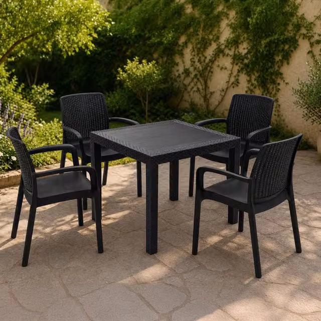 Set Salotto da Esterno Mataga DMORA 4 Posti in Rattan e Plastica, Nero Antracite – 1