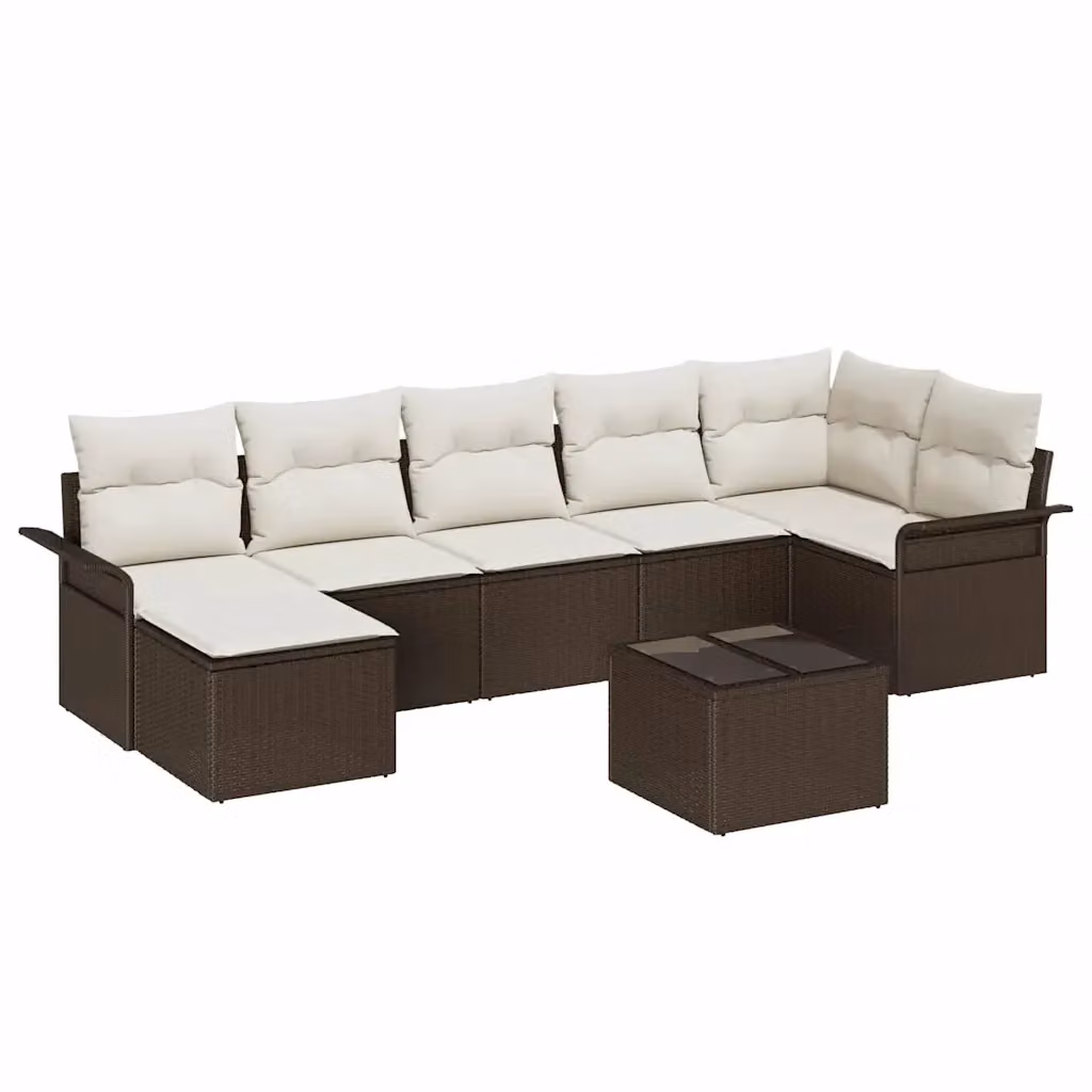 Set Divano da Giardino vidaXL 8 Pezzi in Rattan Marrone con Cuscini e Tavolino da Esterno – 2