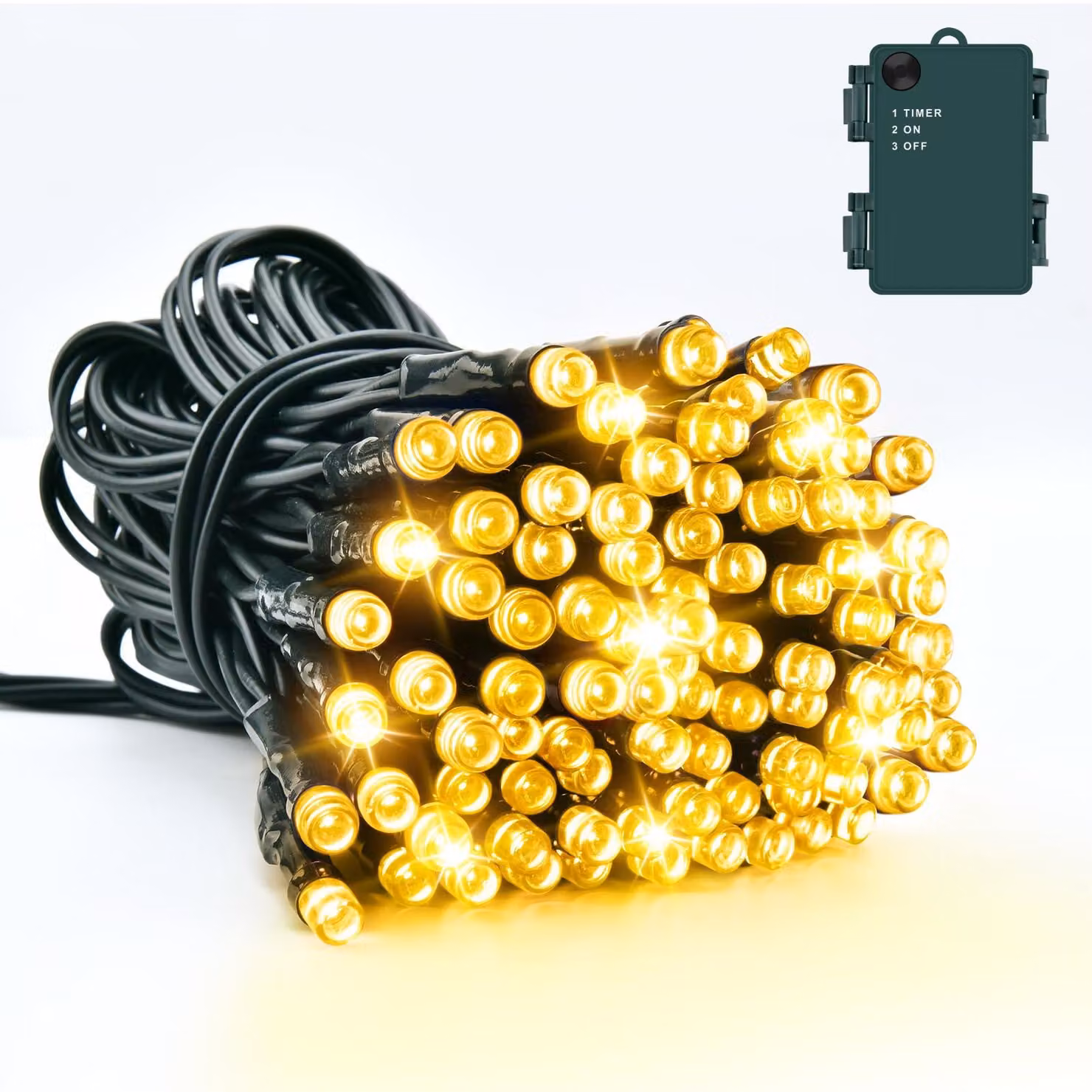 Catena luminosa da 3 metri, con 30 LED bianco caldo, timer, grado di protezione IP65, colore verde