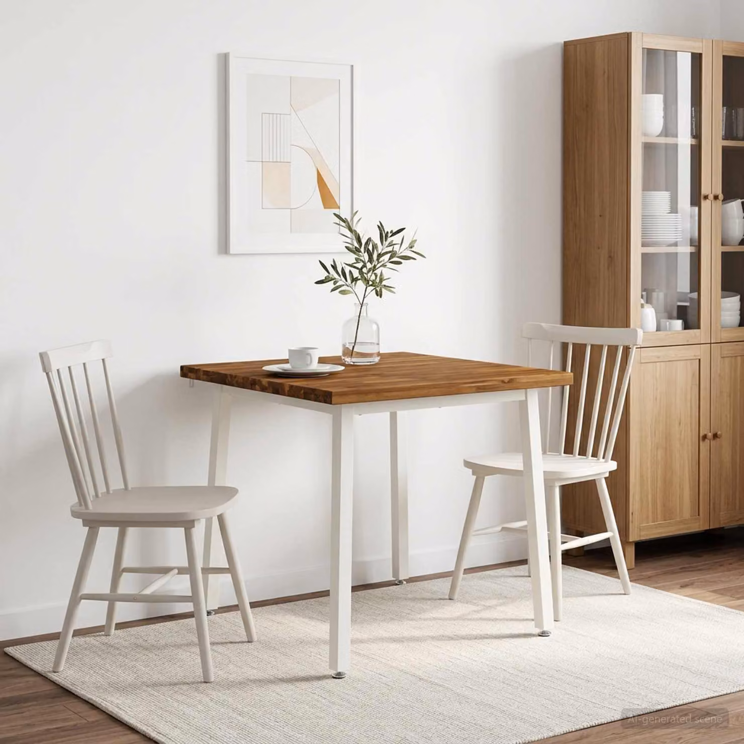 vidaXL Tavolo da pranzo moderno in legno di acacia massello e metallo, L/P/H: 60 x 55 x 75 cm, Bianco e Naturale