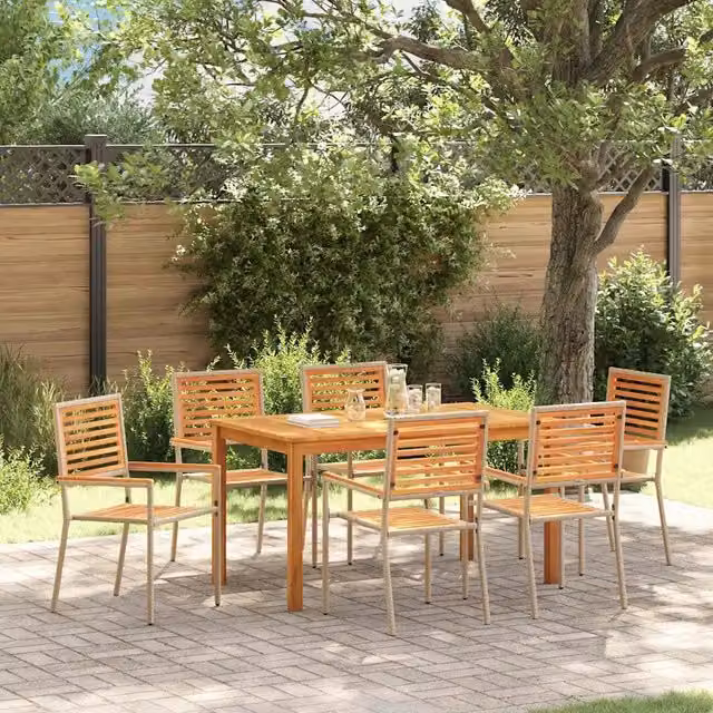 Set da Pranzo per Giardino 7 pz Beige Legno di Acacia Massello 3365540