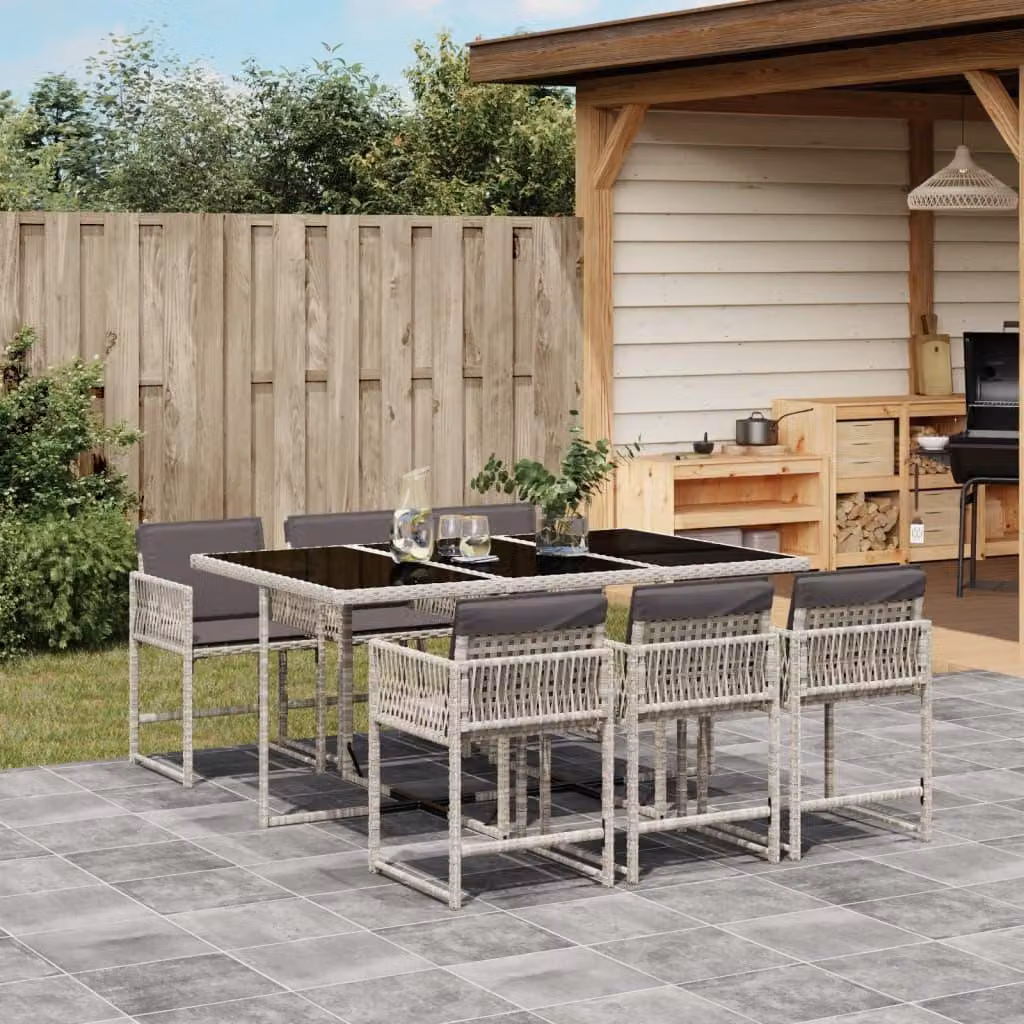 Maison Exclusive - Set da Pranzo da Giardino 7 pz Cuscini Polyrattan Grigio Chiaro
