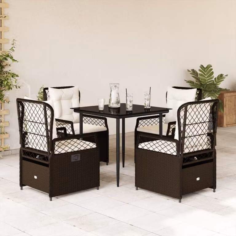 Maison Exclusive - Set da Pranzo da Giardino 5pz con Cuscini in Polyrattan Marrone