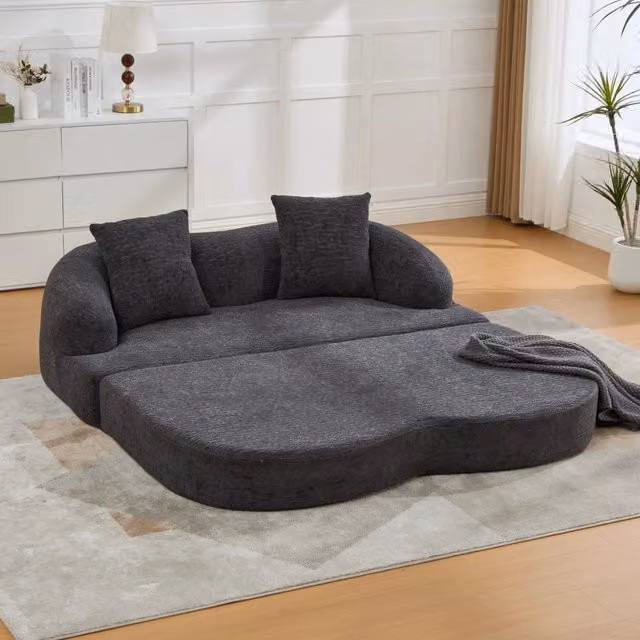 Divano letto pieghevole WISHDOR a 2 posti in tessuto grigio con funzione letto e cuscini inclusi, ideale per soggiorno e camera da letto, L: 157 cm, P: 65 cm, H: 65 cm