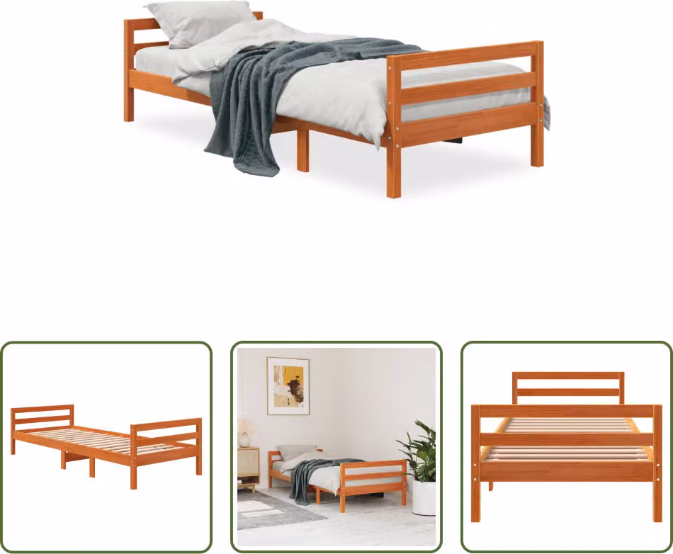 The Living Store letto in legno massiccio cera marrone 75x190 cm pino