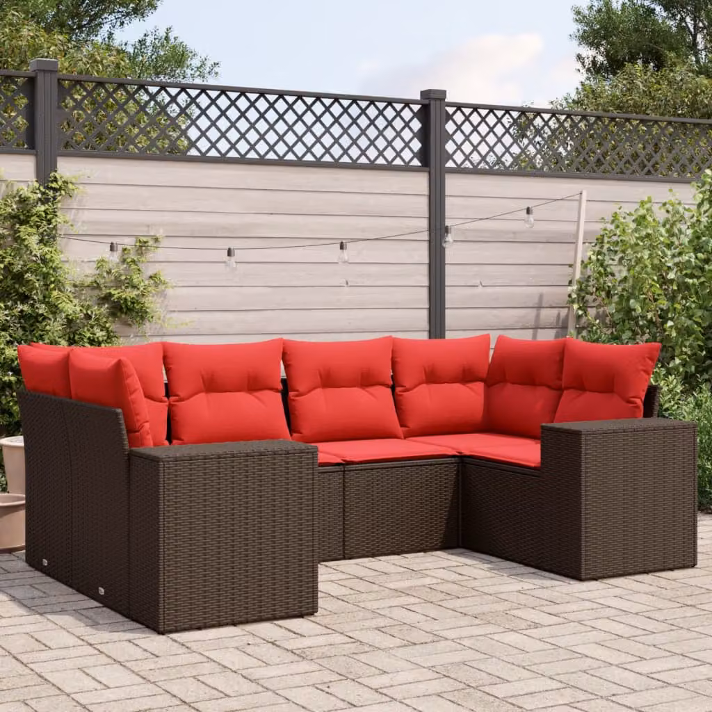 Set di divani da giardino vidaXL in polyrattan marrone con cuscini, componibile a forma di L per esterno