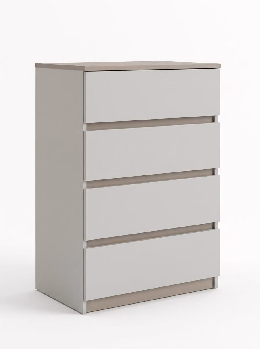 Comodino beige moderno, elegante, in legno. Mobile contenitore, credenza