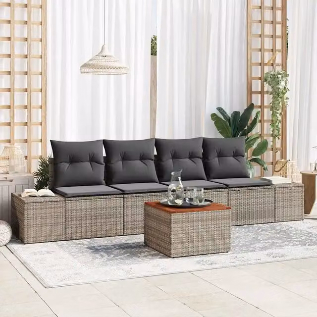 Set Divano da Giardino 5 pz Grigio polyrattan 3356557