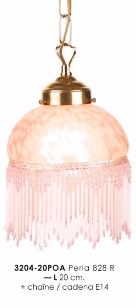 Lampada a sospensione Casa Padrino in stile rustico, con decorazioni in vetro, disponibile nei colori oro e rosa, diametro 20 cm