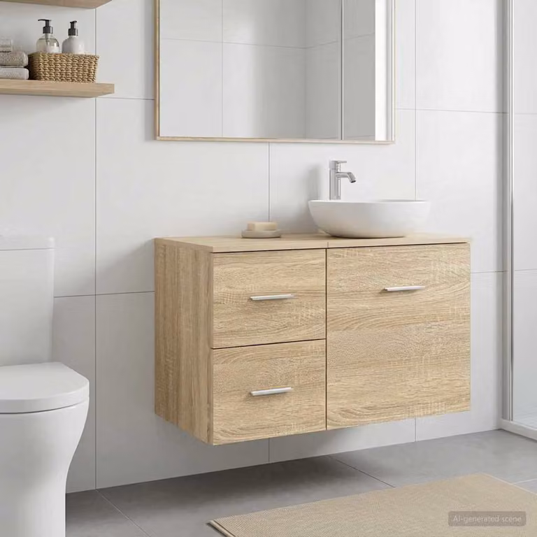 Armadio da bagno moderno vidaXL In-between in legno Rovere Sonoma marrone, L 30 cm x P 35 cm x H 50 cm