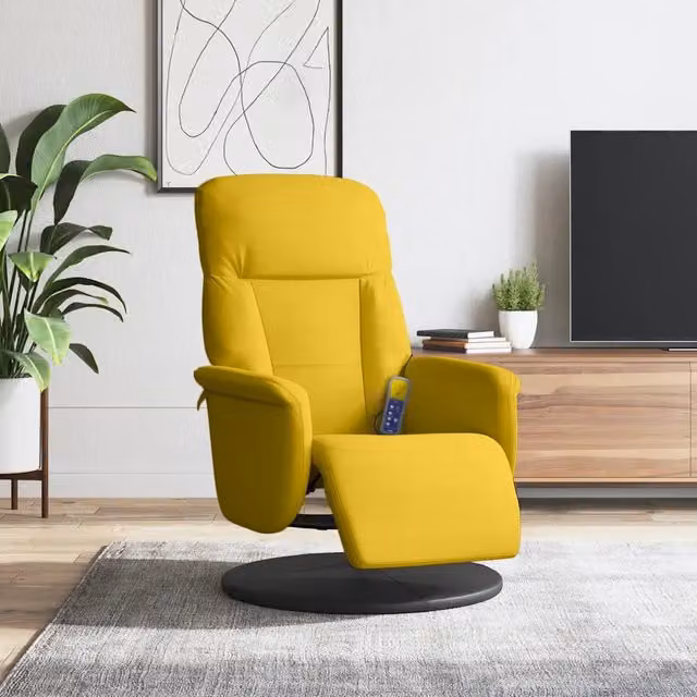 Poltrona Relax Reclinabile vidaXL in Velluto Giallo con Poggiapiedi e Rotazione 360 Gradi – 1