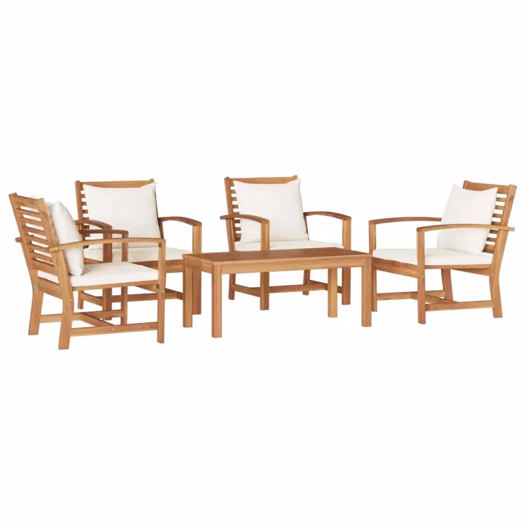 Set Divano da Giardino vidaXL in Legno di Teak Solido con Cuscini Beige e Marroni, 5 Pezzi – 2