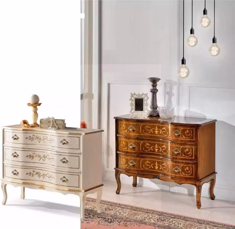 Luxuriöse Beige Klassische Kommode mit 3x Schubladen Echtholz Möbel