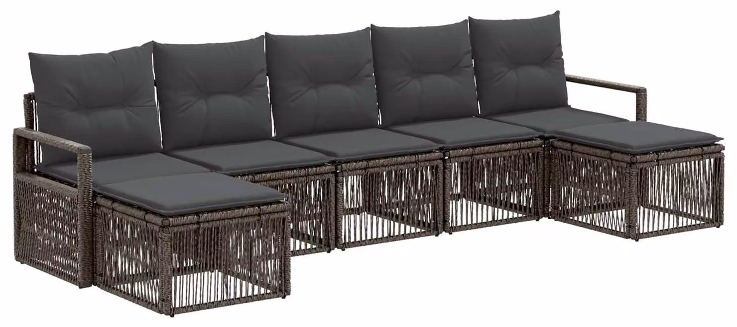 Set da giardino composto da 7 pezzi, colore grigio, realizzato in rattan sintetico