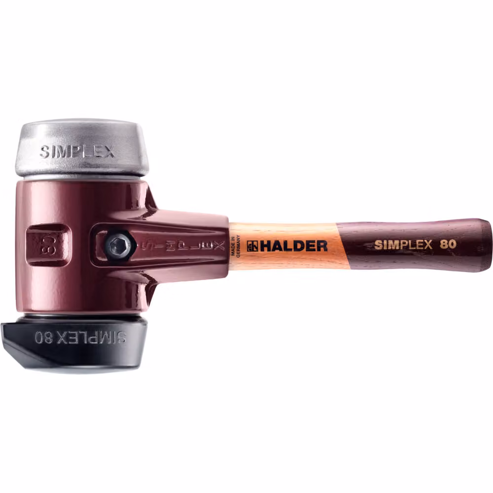 Mazza SIMPLEX soft-face con corpo in ghisa malleabile e manico in legno, Ø 80 / manico 230 mm composizione in gomma con base / metallo morbido