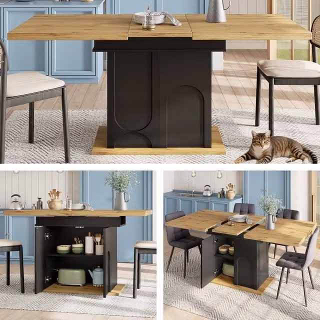 Tavolo da pranzo allungabile 110 a 140 x 80 x 76 cm in MDF e metallo per 4 a 6 persone con contenitore