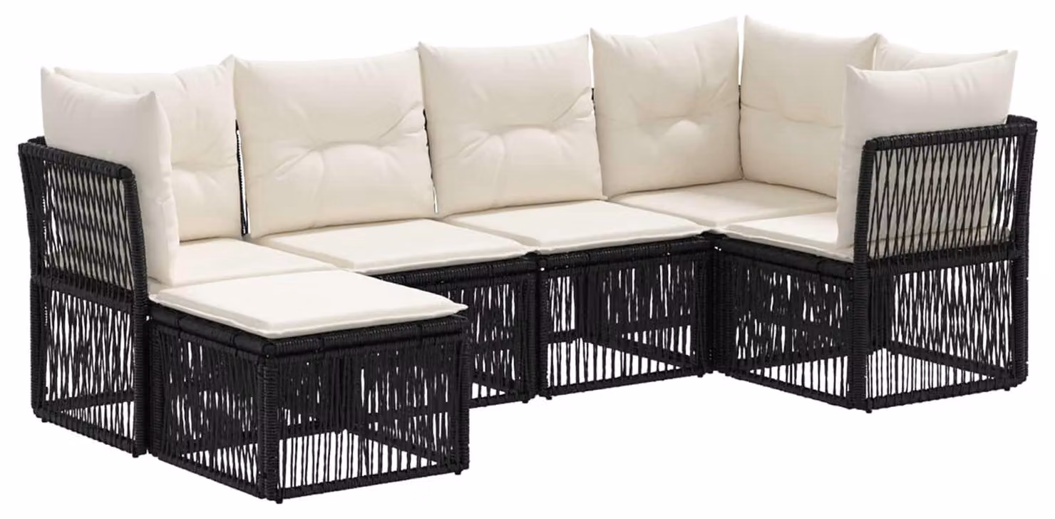 Set da giardino composto da 6 pezzi, colore nero, realizzato in rattan sintetico