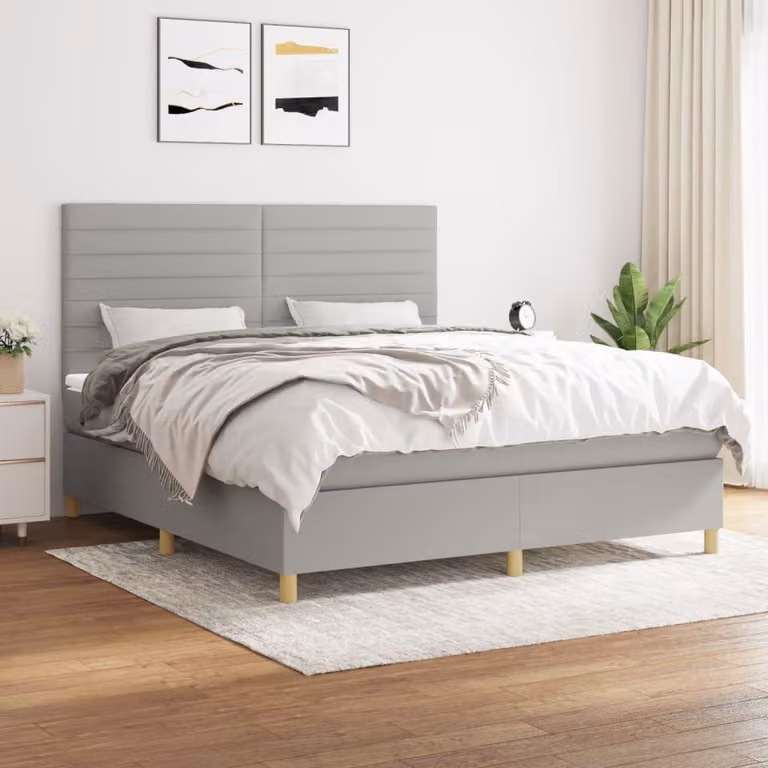 vidaXL Letto Ibrido con Giroletto a Molle e Materasso a Tasche Grigio Chiaro e Bianco L/P/H: 160 x 200 x 128 cm