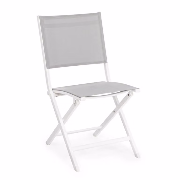 Set 4 sedie da giardino SINTRA in textilene grigio chiaro e struttura in alluminio bianco