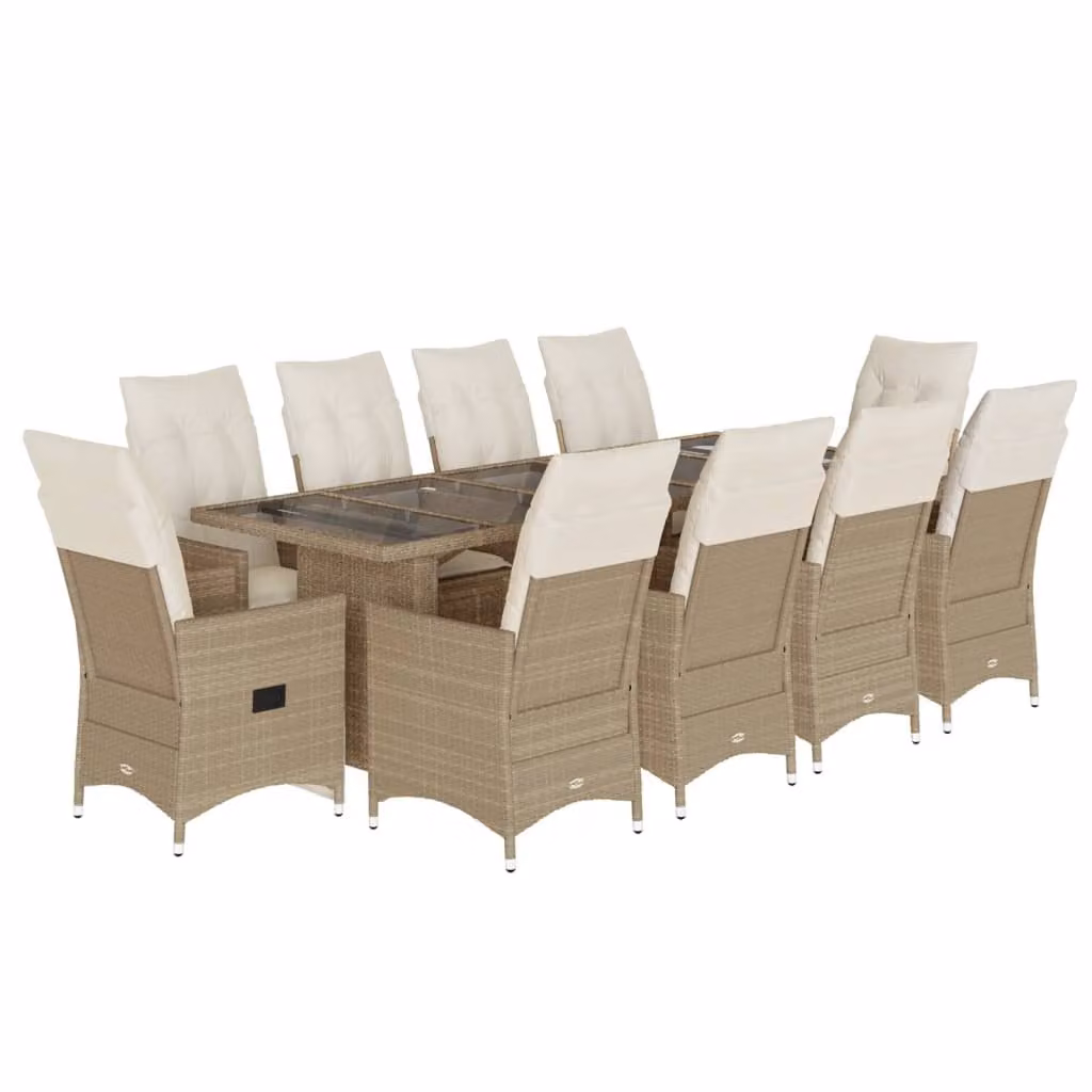 Set Bistrò da Giardino 11 pz con Cuscini in Polyrattan Beige