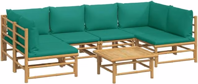Set di mobili da giardino Outsunny in bambù con 7 pezzi e cuscini verdi per esterni