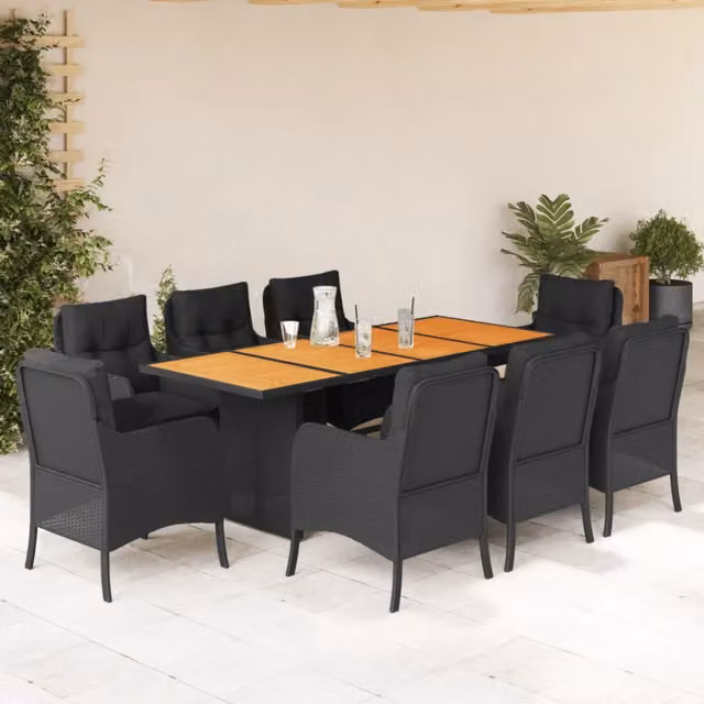 Set da pranzo da giardino vidaXL in polyrattan e legno di acacia nero e marrone con 9 pezzi – 1