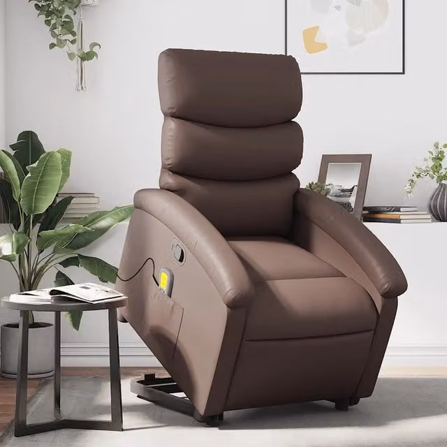 Divano Sedia-Poltrona Alzapersona Reclinabile Massaggio Marrone Similpelle 614319