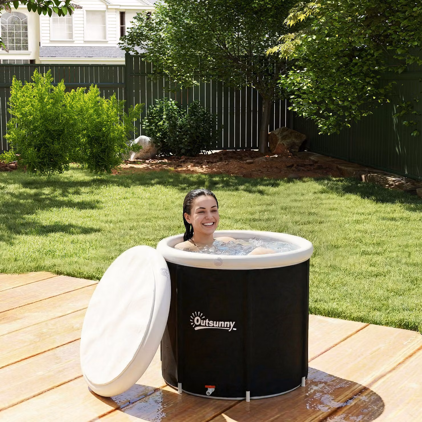 Vasca di ghiaccio Outsunny da 280L per atleti con copertura e pompa, colore nero – 2