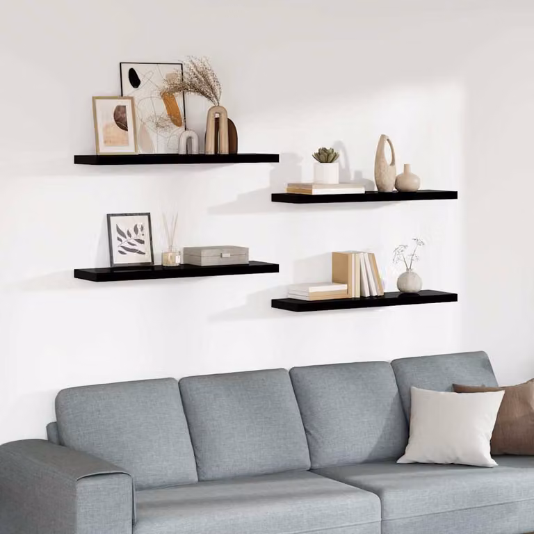 Set di 4 scaffali a parete vidaXL in MDF nero lucido L 90 cm x P 23,5 cm x H 3,8 cm