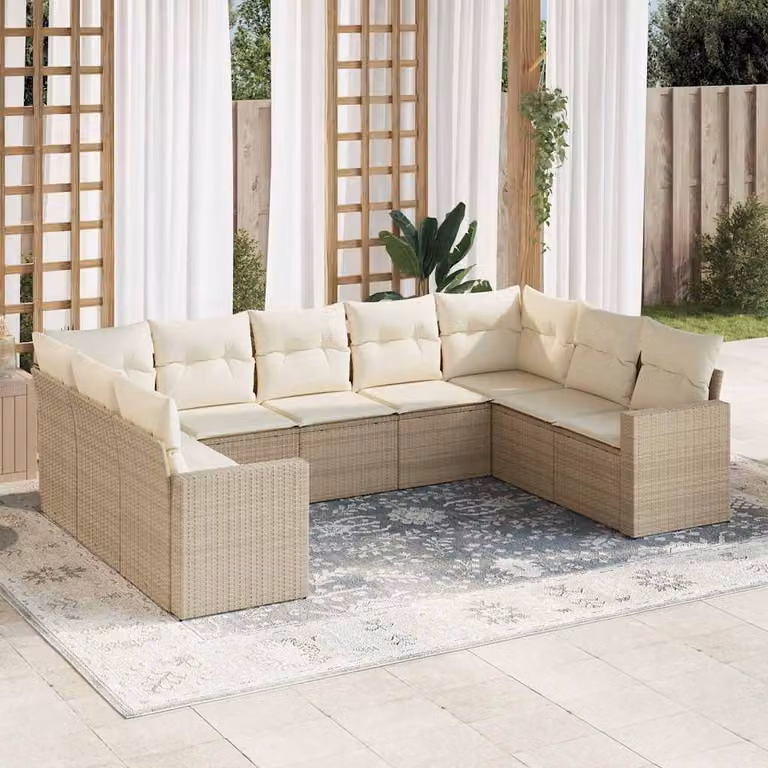 vidaXL Set Divano da Giardino 9 pz in Polyrattan con Cuscini Beige e Struttura in Metallo