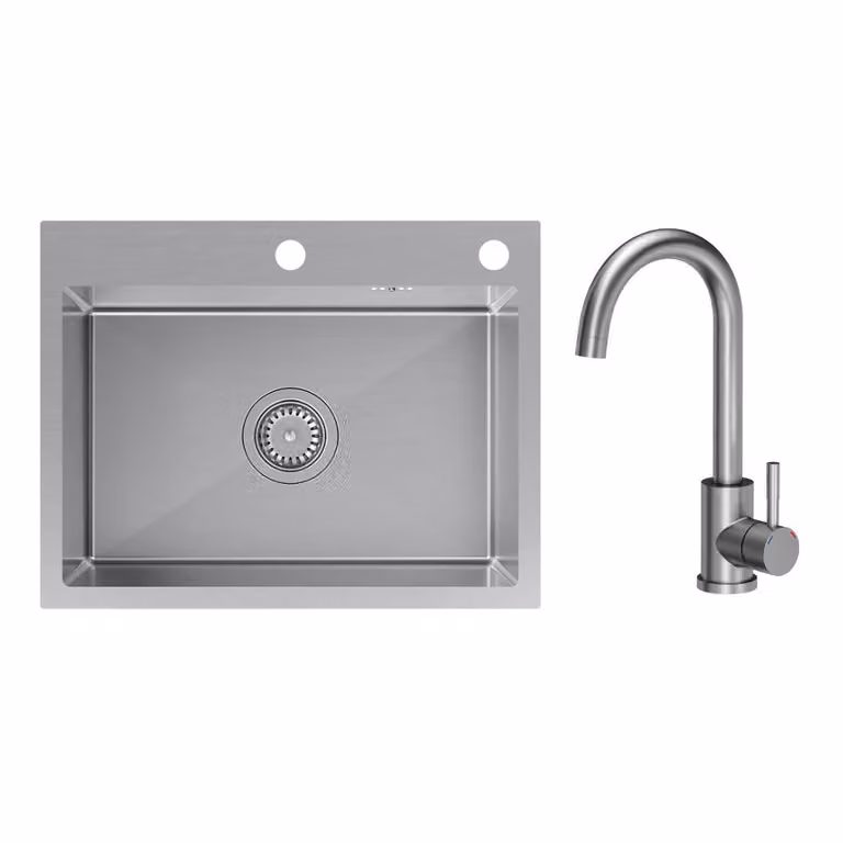 VBChome Lavello 58 x 45 x 20 cm Acciaio inossidabile spazzolato con rubinetteria di alta qualità Inox – Design intramontabile per ogni cucina