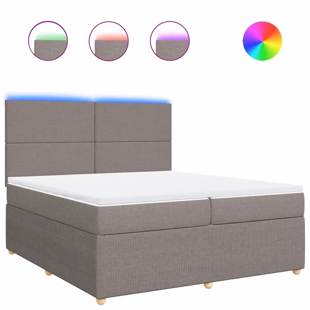 Letto Ibrido Moderno vidaXL con Struttura Imbottita e Illuminazione Sottostante, Colori Beige, Bianco e Grigio, L/P: 200 x 200 cm – 2