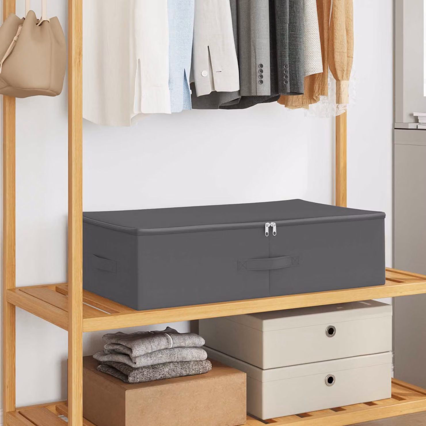 Set di 6 scatole di stoccaggio pieghevoli vidaXL in tessuto non tessuto, colore grigio antracite, L: 70 cm, P: 40 cm, H: 18 cm