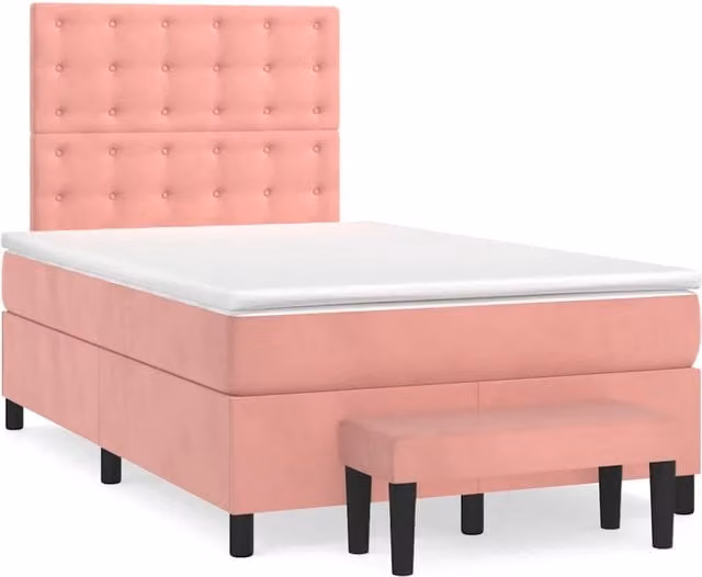 Letto con Giroletto a Molle e Materasso Ibrido vidaXL in Velluto Rosa e Bianco L/P/H: 120 x 200 cm