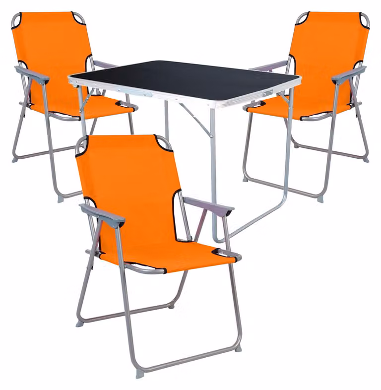 Set da campeggio da 4 pezzi: tavolo da campeggio + 3 sedie pieghevoli