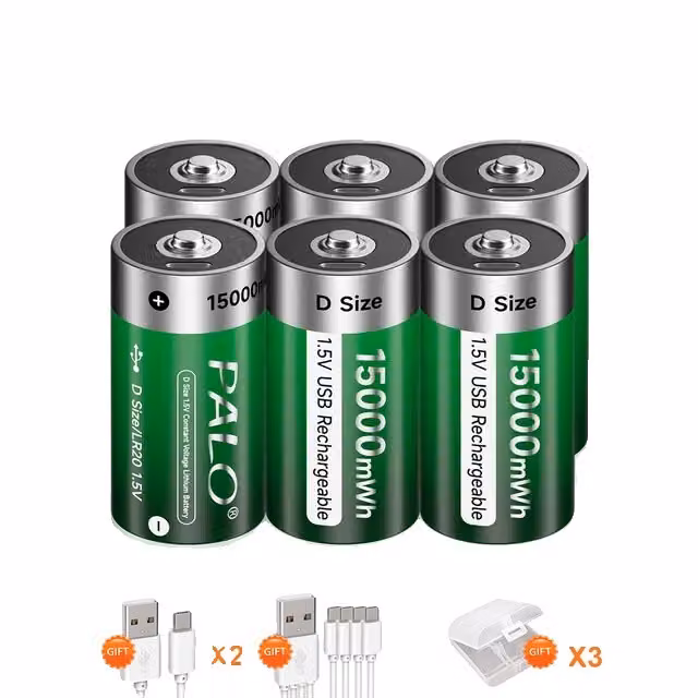 Batteria ricaricabile di dimensioni D, ricarica USB di tipo C, tecnologia agli ioni di litio, batteria da 6 pezzi