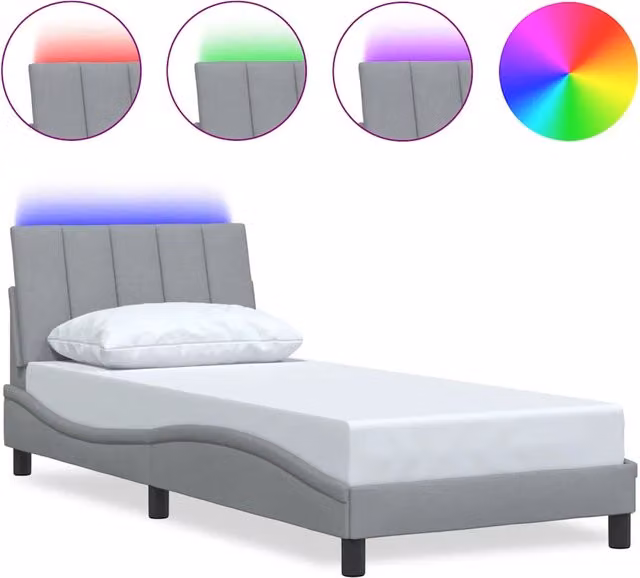 Letto singolo Hanko per adulti in tessuto grigio con illuminazione sottostante e porta USB, L/P/H: 90 x 200 x 74,5 cm