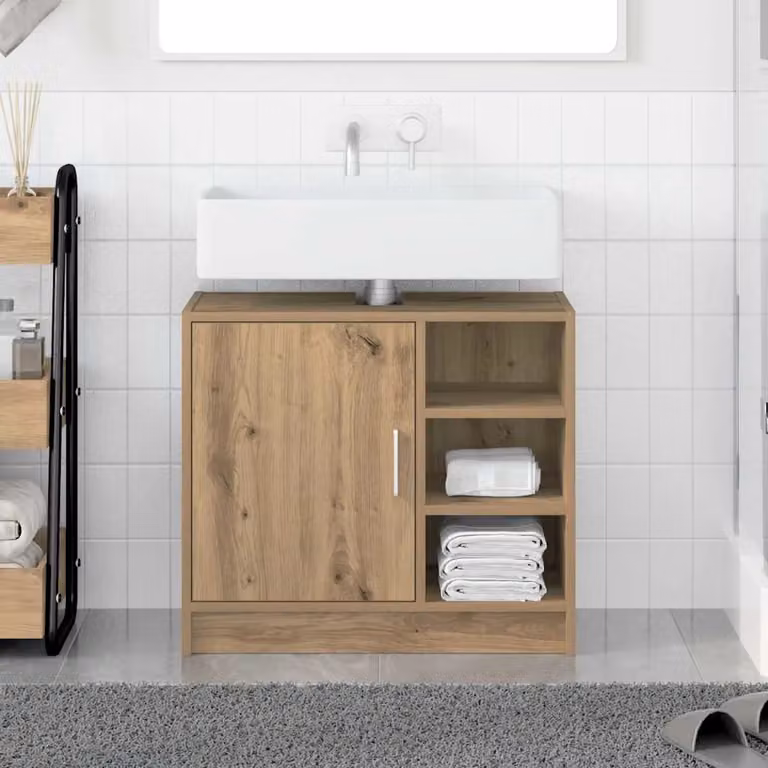 Mobile da bagno vidaXL in rovere con ante a battente e ripiani interni, L: 63 cm, P: 29 cm, H: 55 cm