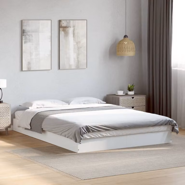 vidaXL Giroletto Bianco in Legno Multistrato con Doghe Fisse L: 140 cm, P: 200 cm, H: 143 cm