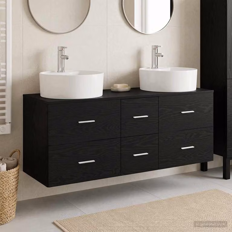 Set di mobili per il bagno moderno vidaXL in 3 pezzi nero e argento L/P/H: 129 x 44,5 x 80 cm