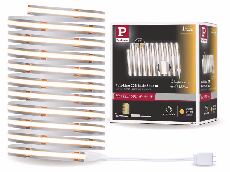 Paulmann MaxLED 500: Kit base a LED a striscia, luce bianca calda, tecnologia COB